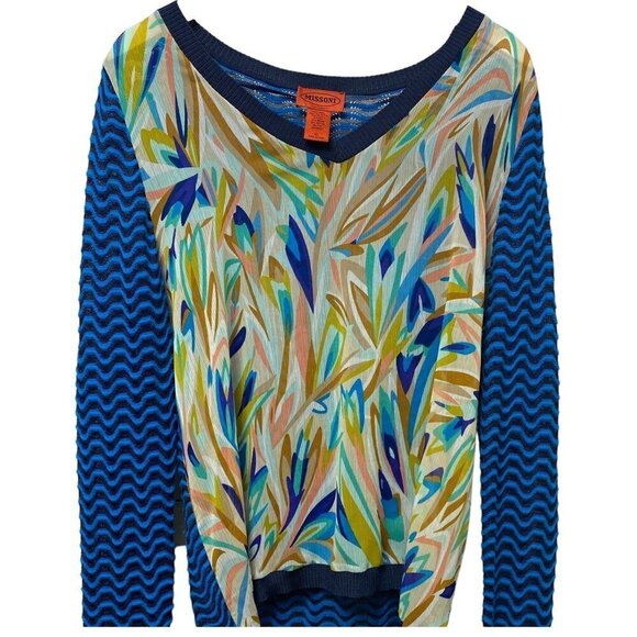 MISSONI for Target Womens Top L/XL Blue Print Blouse with Knit Back - Picture 10 of 13